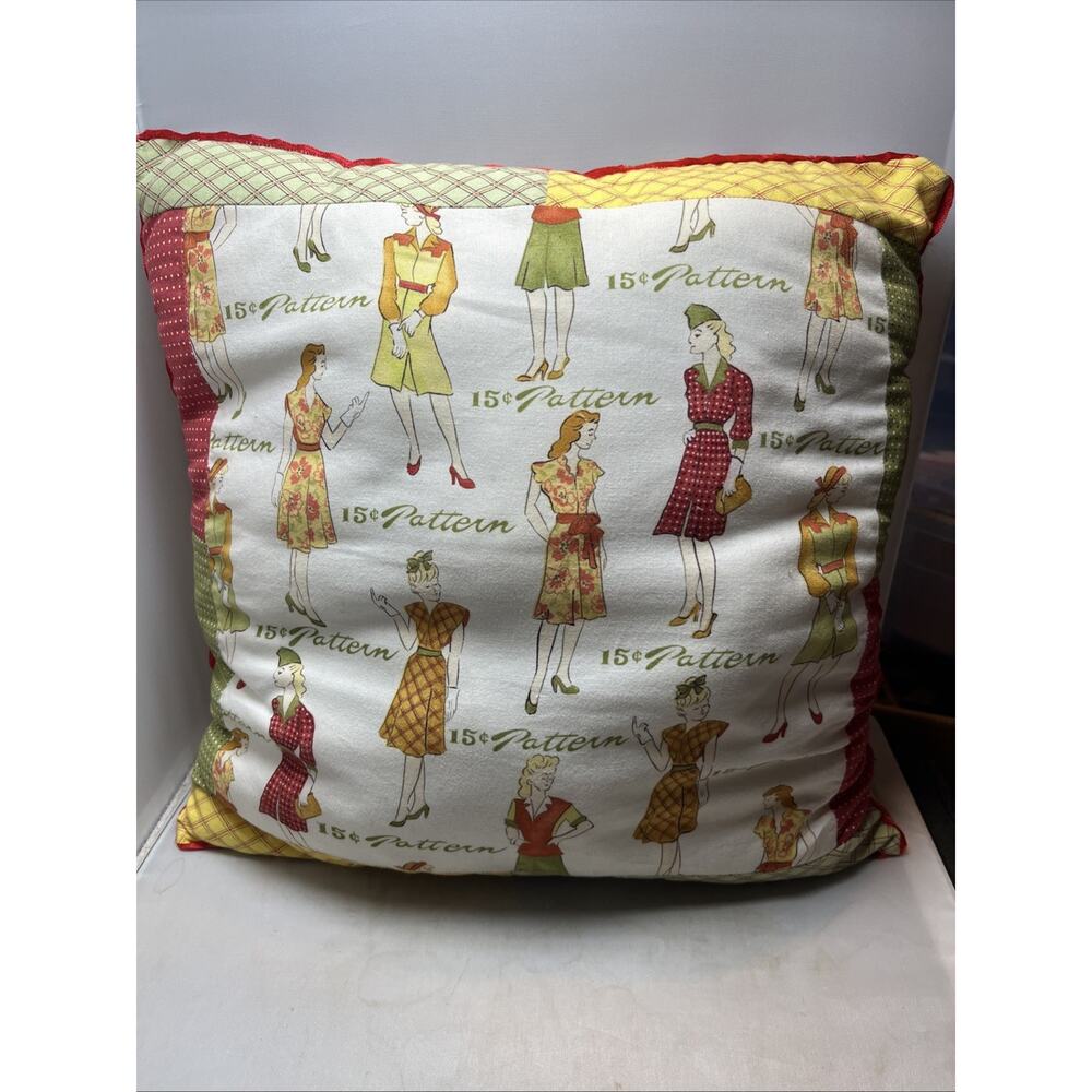 Sewing Pattern Fashion Throw Pillow Retro Decor